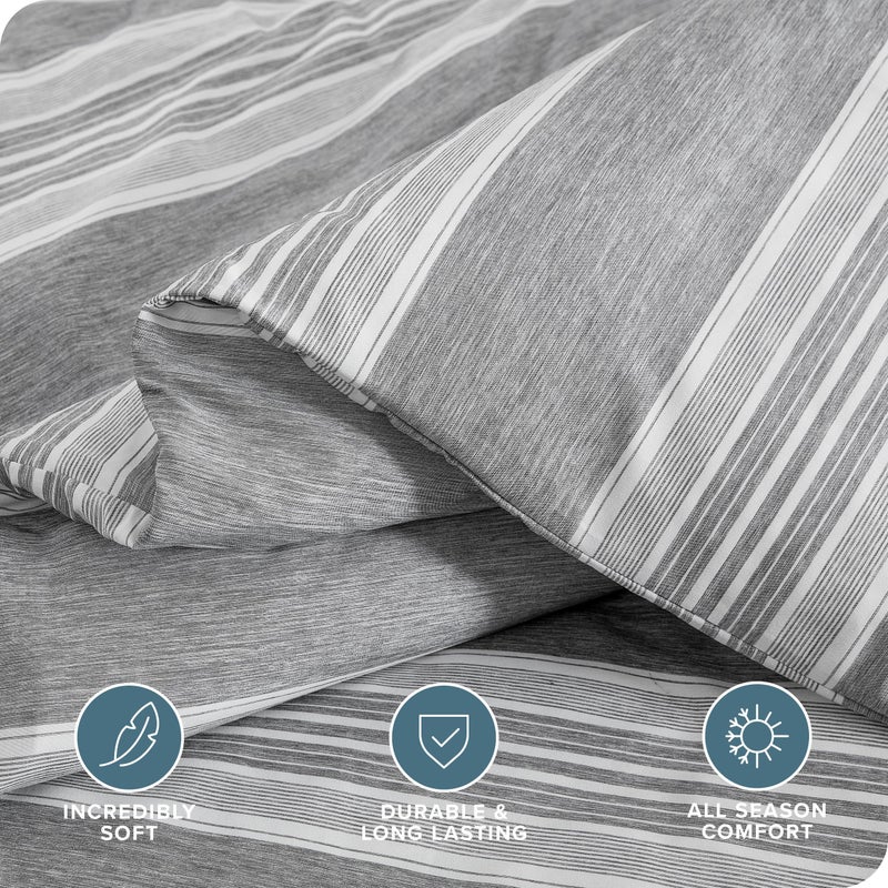 Bare Home Duvet Cover - Extra Long Size Bedding Set - Premium 1800 Super Soft Collection - Lightweight  Cooling - Soft Breathable Duvet Cover (Twin/Twin XL  Stripe - Heathered Charcoal) - Image 3